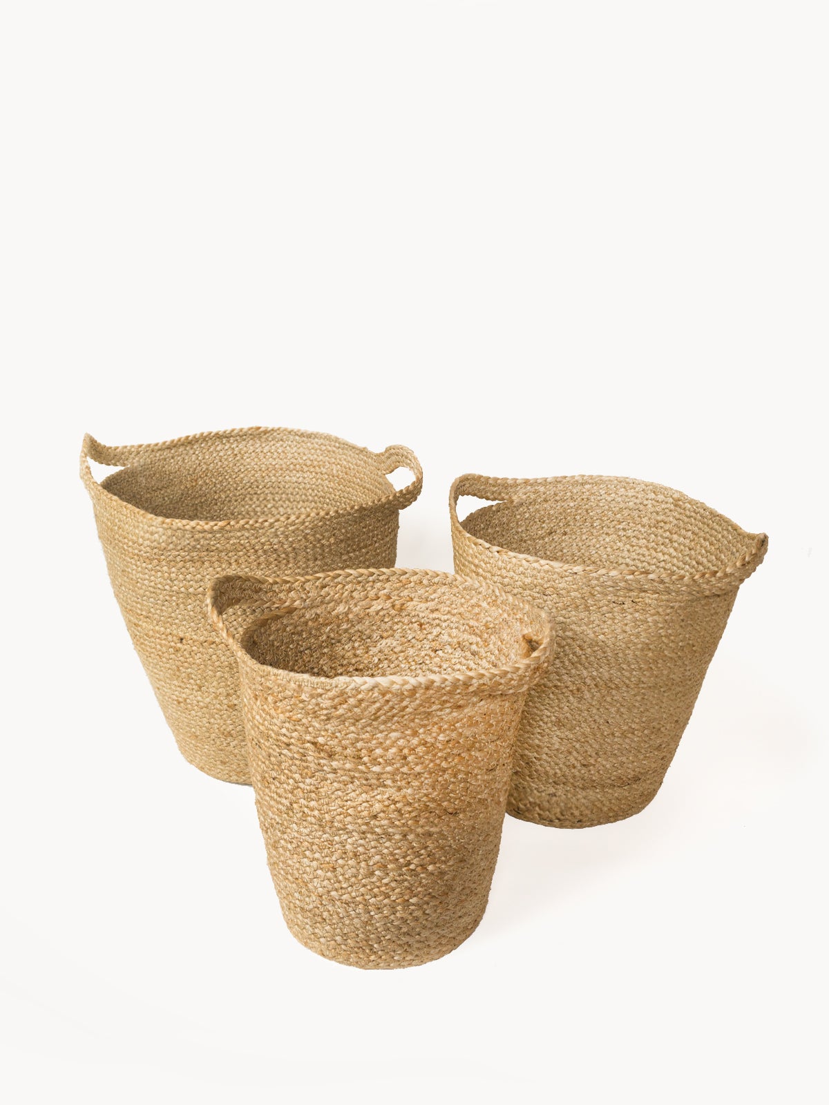 Kata Handwoven Jute Basket with Slit Handles – Natural (Set of 3)