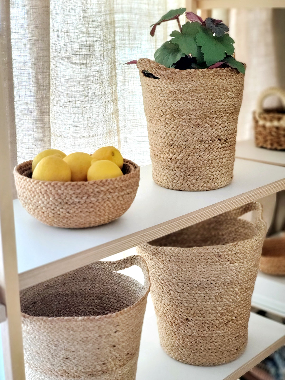 Kata Handwoven Jute Basket with Slit Handles – Natural (Set of 3)