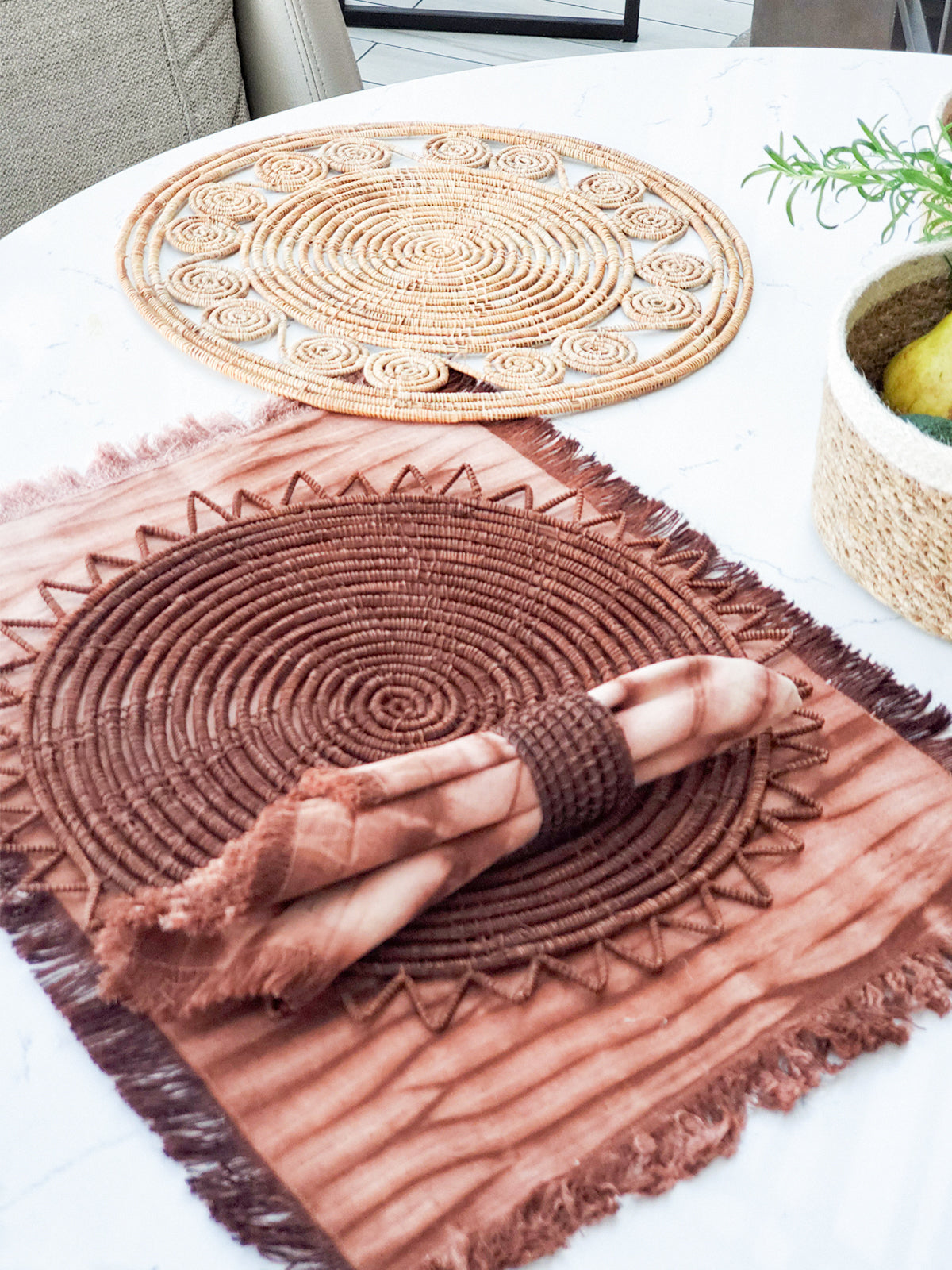 Tie Dye Cotton Placemats – Handcrafted Brown & White (Set of 4)