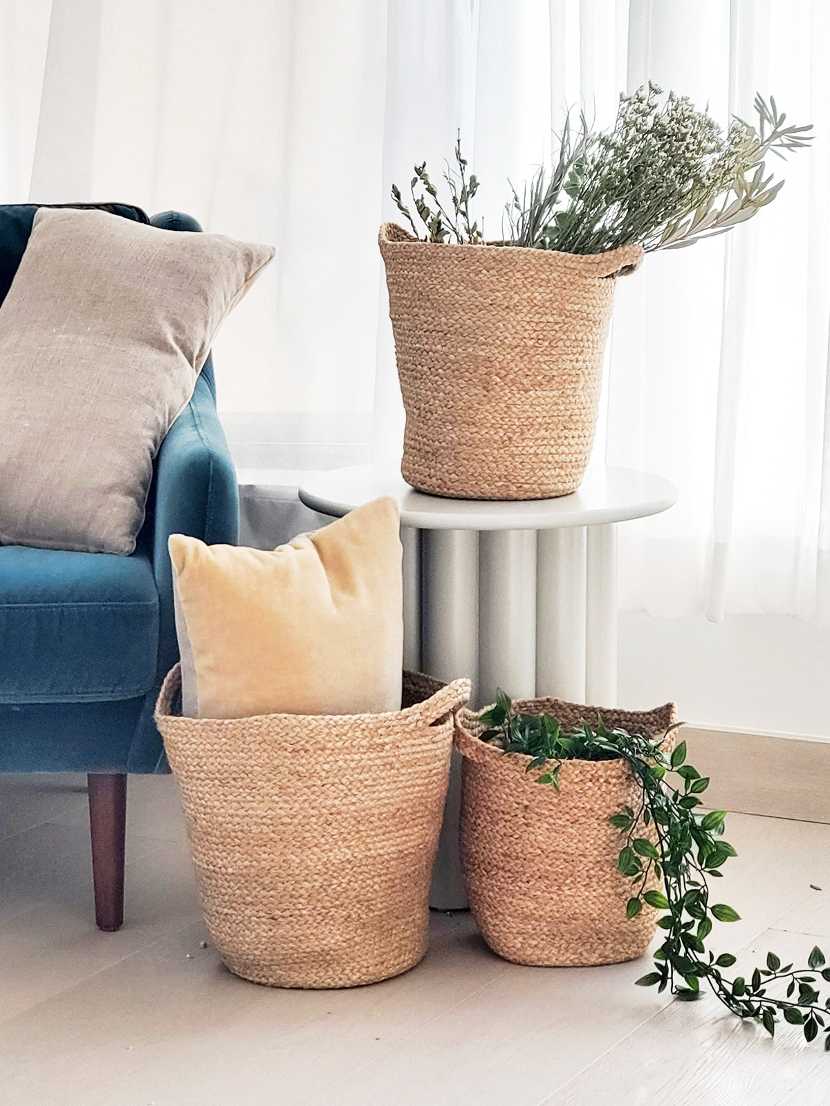 Kata Handwoven Jute Basket with Slit Handles – Natural (Set of 3)
